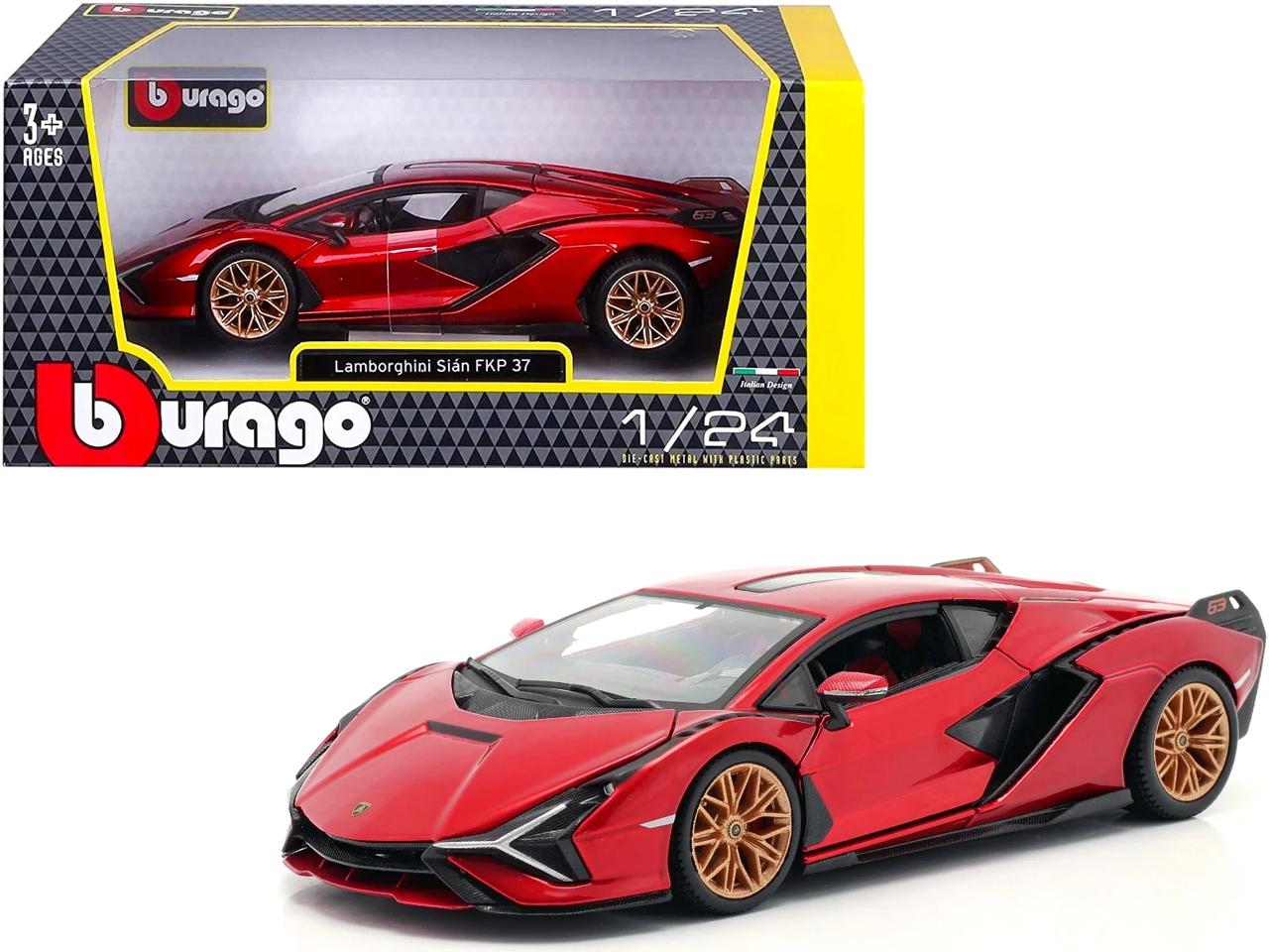 Burago Lamborghini Sian FKP 37 Candy Red Diecast Model Play Vehicle