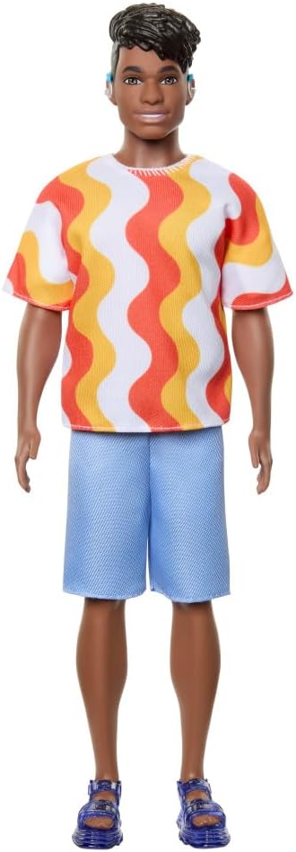 Barbie Fashionistas Ken Doll With Hearing Aids Wearing An Orange Shirt & Jelly Shoes