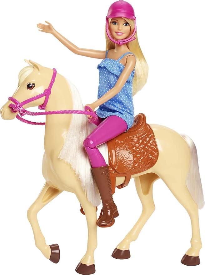Barbie Playet with Blonde Fashion Doll in Riding Outfit & Light Brown Horse