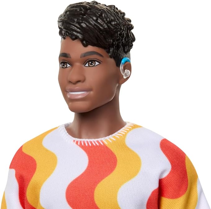 Barbie Fashionistas Ken Doll With Hearing Aids Wearing An Orange Shirt & Jelly Shoes