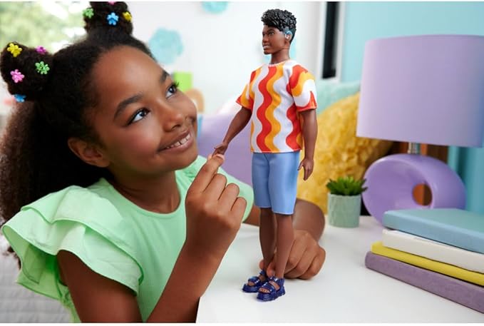 Barbie Fashionistas Ken Doll With Hearing Aids Wearing An Orange Shirt & Jelly Shoes