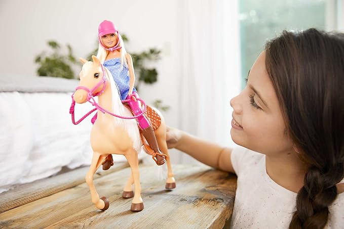 Barbie Playet with Blonde Fashion Doll in Riding Outfit & Light Brown Horse