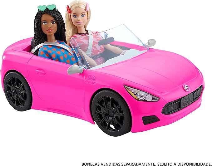Barbie Toy Car, Bright Pink Doll-Sized Convertible with 2 Seats
