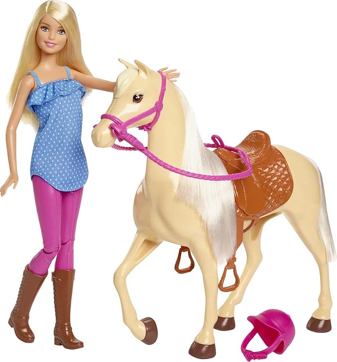 Barbie Playet with Blonde Fashion Doll in Riding Outfit & Light Brown Horse