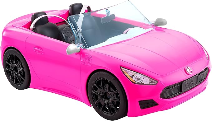 Barbie Toy Car, Bright Pink Doll-Sized Convertible with 2 Seats