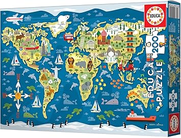Educa - World Map, Sean Sims, 200 Piece Children's Puzzle