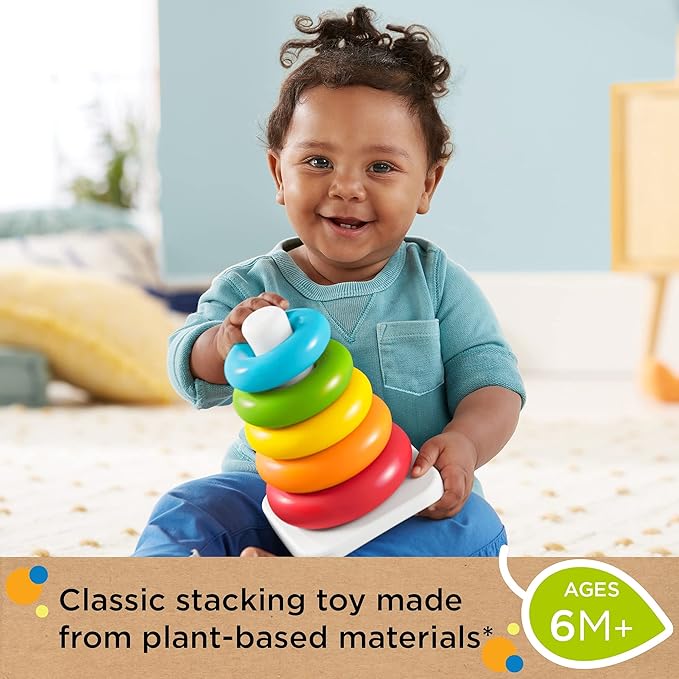 Fisher-Price Baby Stacking Toy Rock-A-Stack Rings with Roly-Poly Base