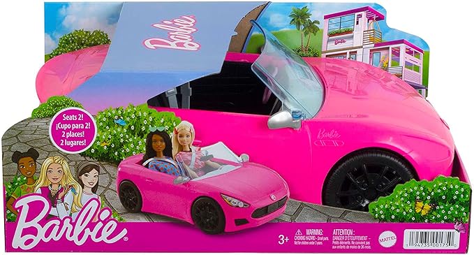 Barbie Toy Car, Bright Pink Doll-Sized Convertible with 2 Seats