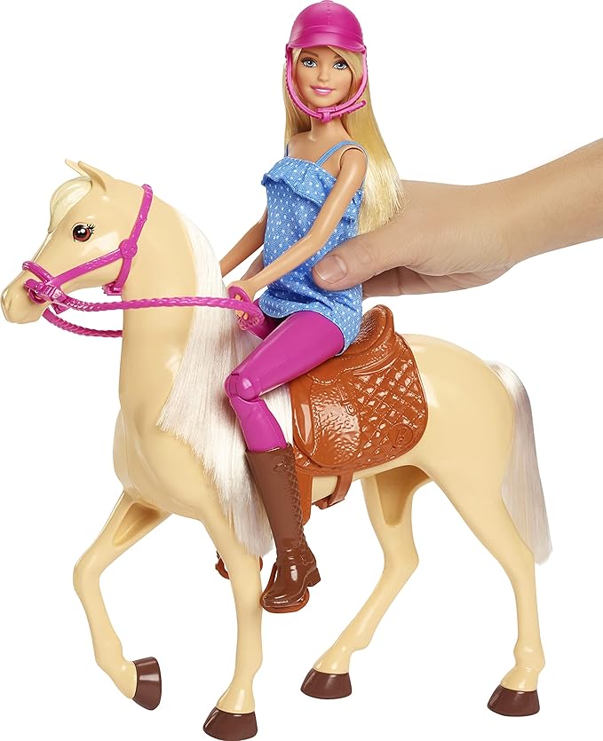 Barbie Playet with Blonde Fashion Doll in Riding Outfit & Light Brown Horse