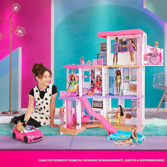 Barbie Toy Car, Bright Pink Doll-Sized Convertible with 2 Seats
