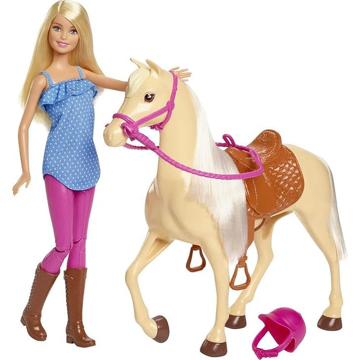 Barbie Playet with Blonde Fashion Doll in Riding Outfit & Light Brown Horse by Mattel
