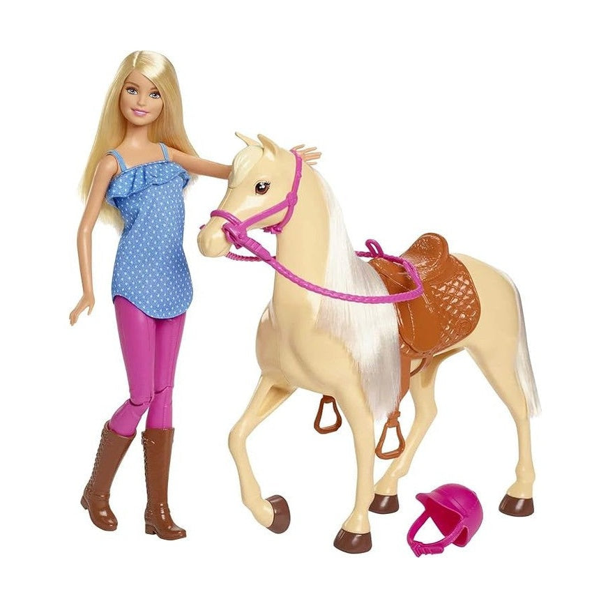 Barbie Playet with Blonde Fashion Doll in Riding Outfit & Light Brown Horse by Mattel