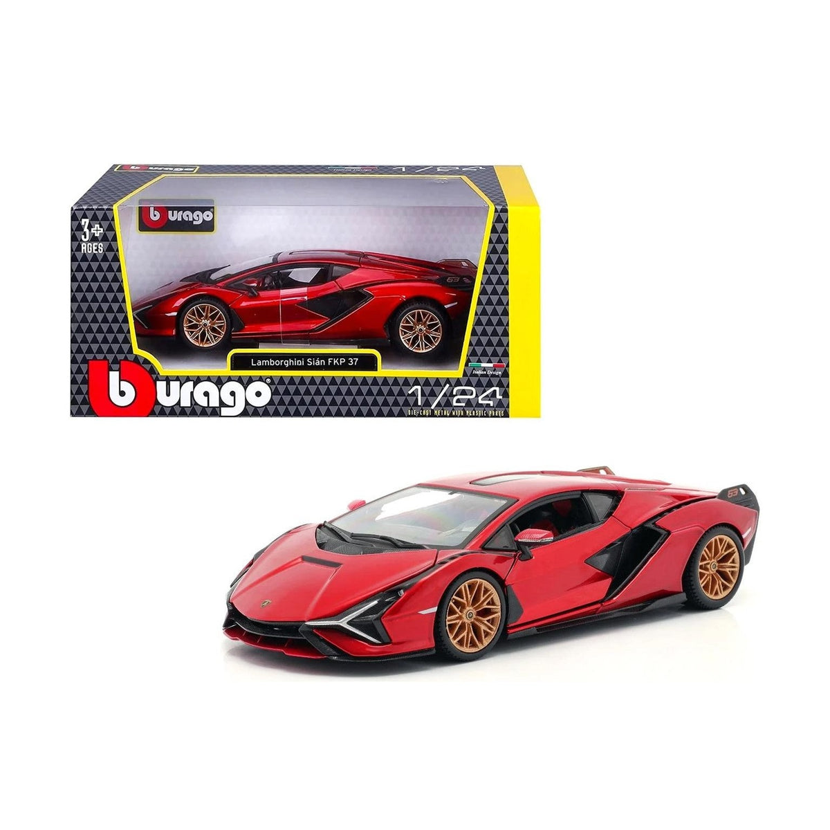 Burago Lamborghini Sian FKP 37 Candy Red Diecast Model Play Vehicle by Burago