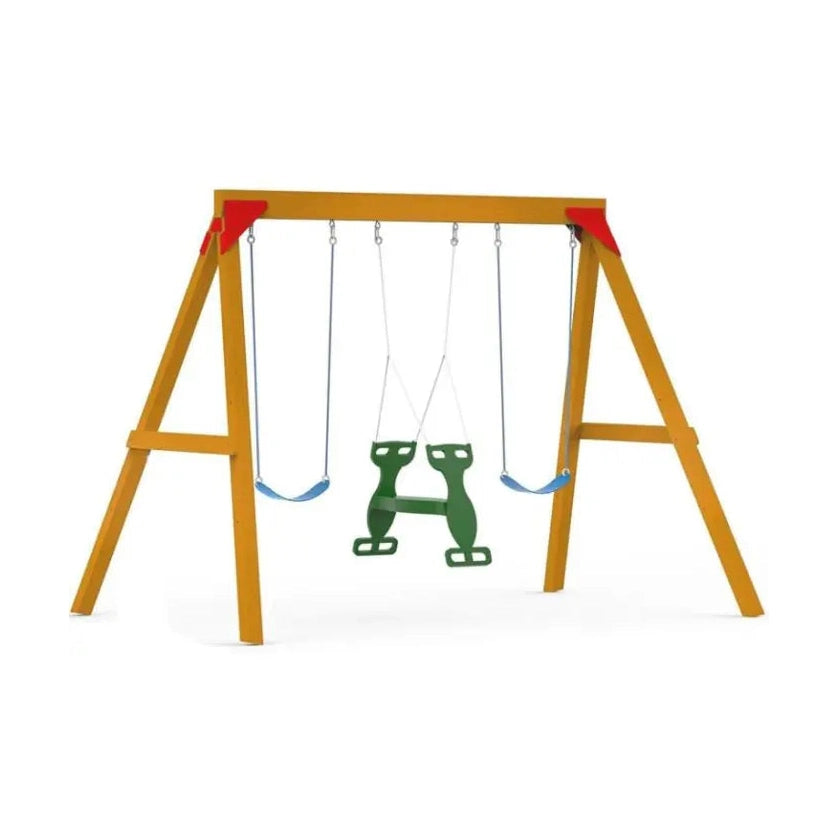Dolphin Playground – Adventure Simple Wood Swing With 3 Seats With Glider by OFFBRAND