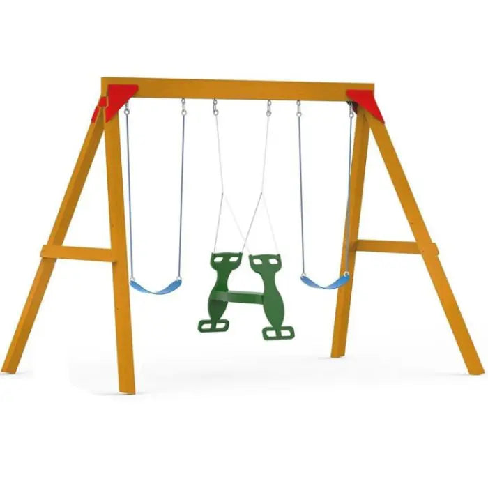 Dolphin Playground – Adventure Simple Wood Swing With 3 Seats With Glider