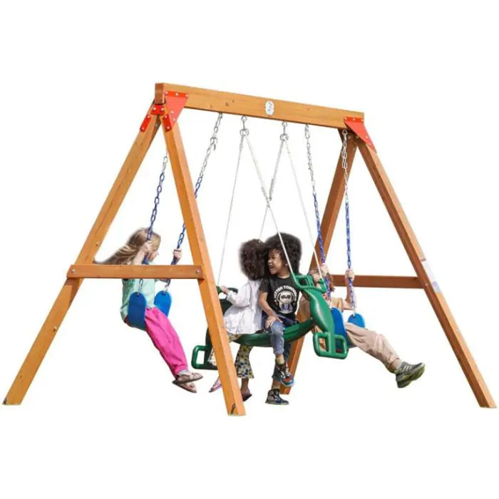 Dolphin Playground – Adventure Simple Wood Swing With 3 Seats With Glider