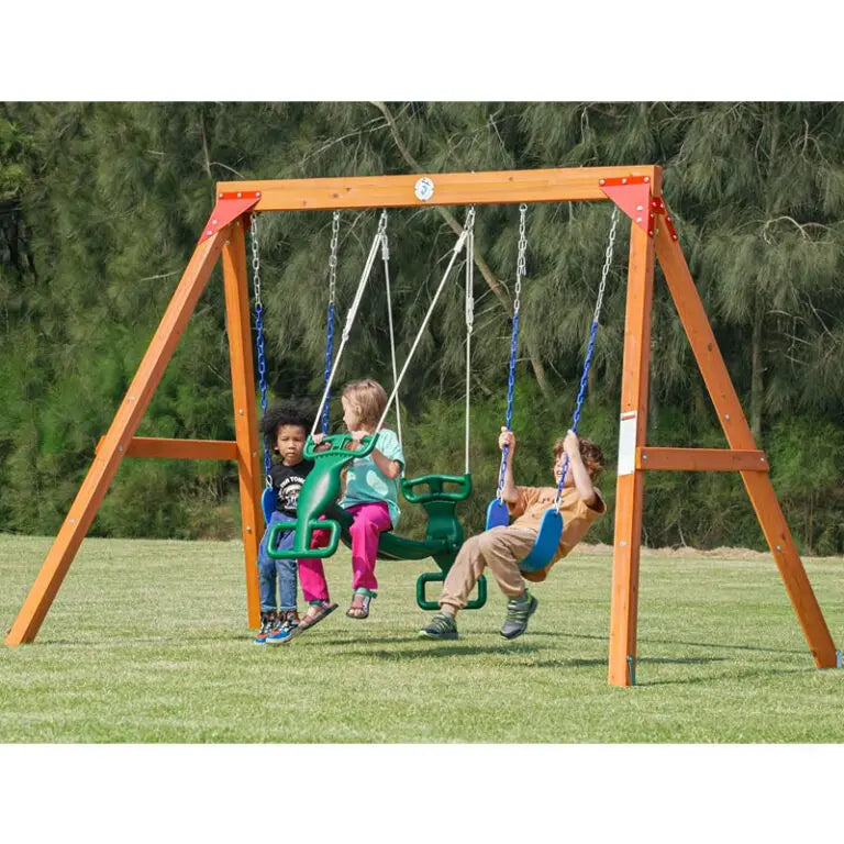 Dolphin Playground – Adventure Simple Wood Swing With 3 Seats With Glider