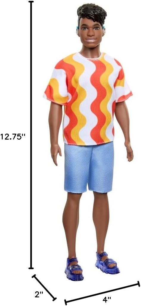 Barbie Fashionistas Ken Doll  With Hearing Aids Wearing An Orange Shirt & Jelly Shoes