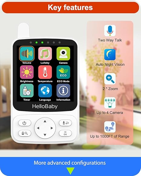 HelloBaby WiFi-Free Baby Monitor with Voice-Activated Night Vision