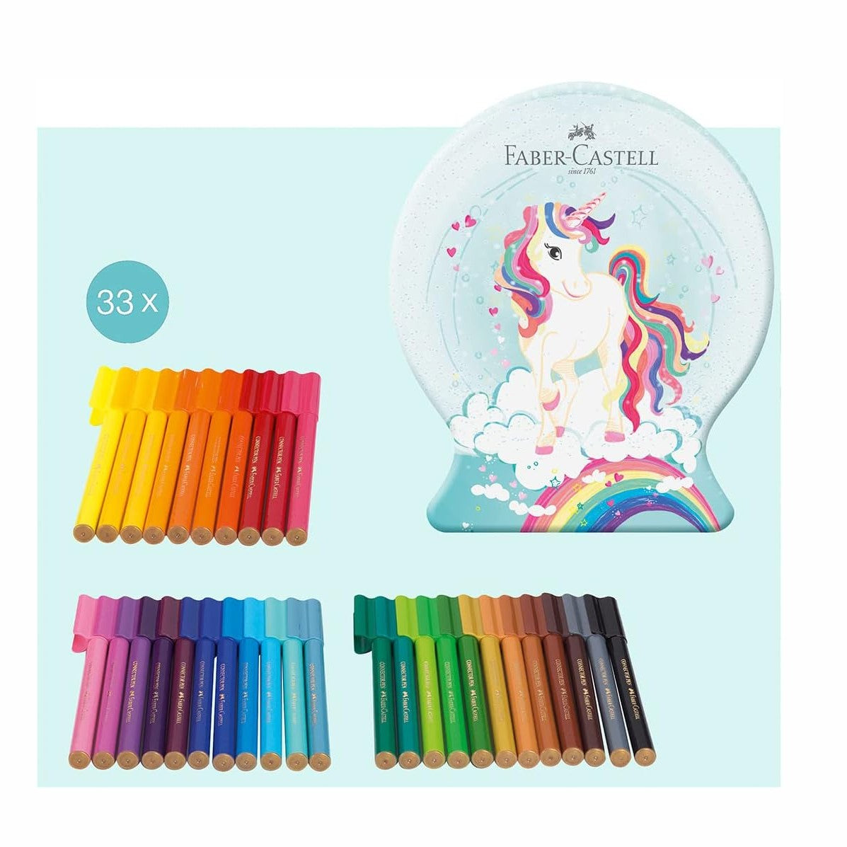 Faber-Castell Connector Unicorn Snow Globe Tin 33 Felt Tip Pens by Faber-Castell
