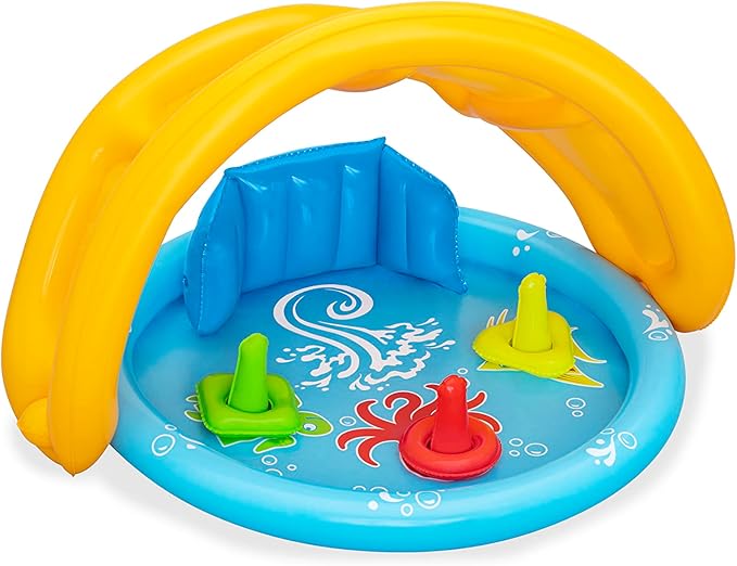 Bestway Seashapes Splash Pad  Sensory Baby Water Pool with Backrest, Sunshade, and Playset