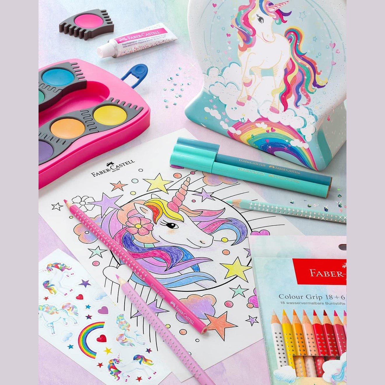 Faber-Castell Connector Unicorn Snow Globe Tin 33 Felt Tip Pens by Faber-Castell
