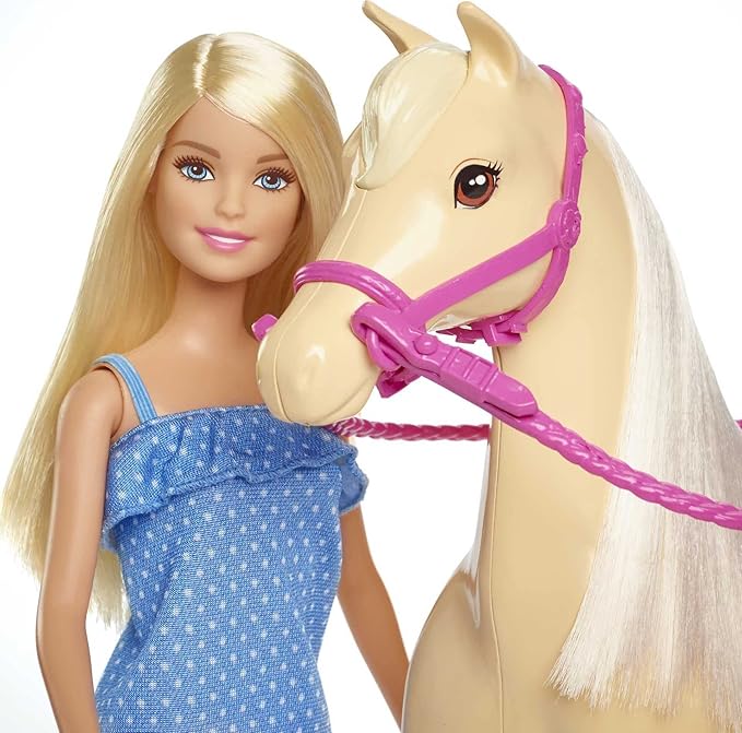 Barbie Playet with Blonde Fashion Doll in Riding Outfit & Light Brown Horse