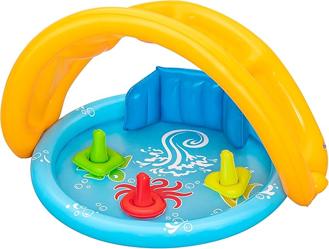 Bestway Seashapes Splash Pad  Sensory Baby Water Pool with Backrest, Sunshade, and Playset