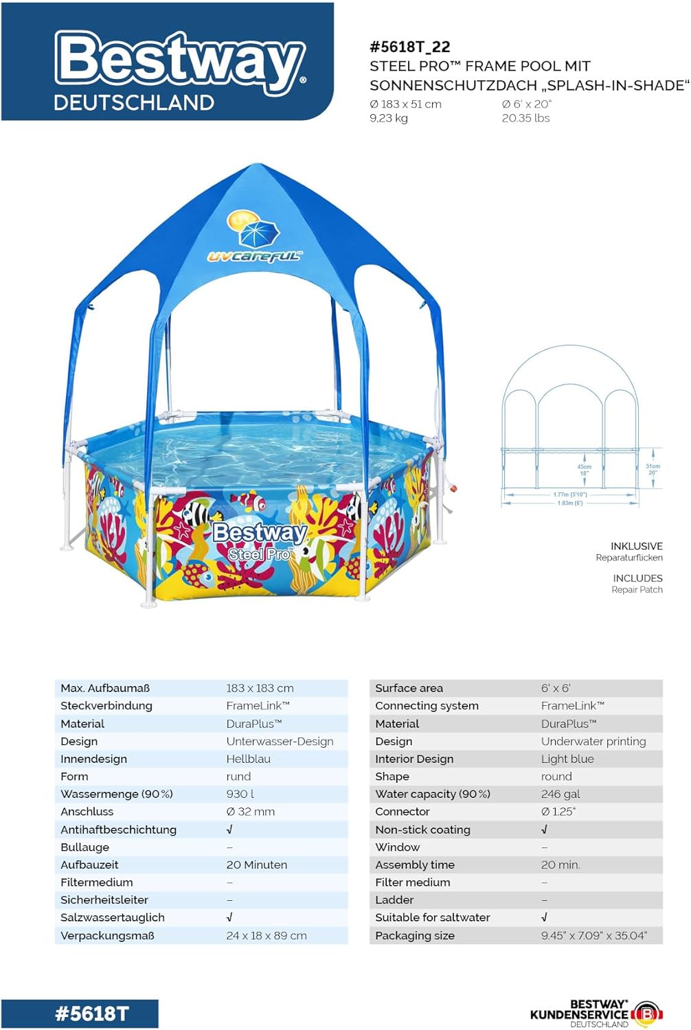 Bestway Steel Pro Above Ground Pool with Sun Shade