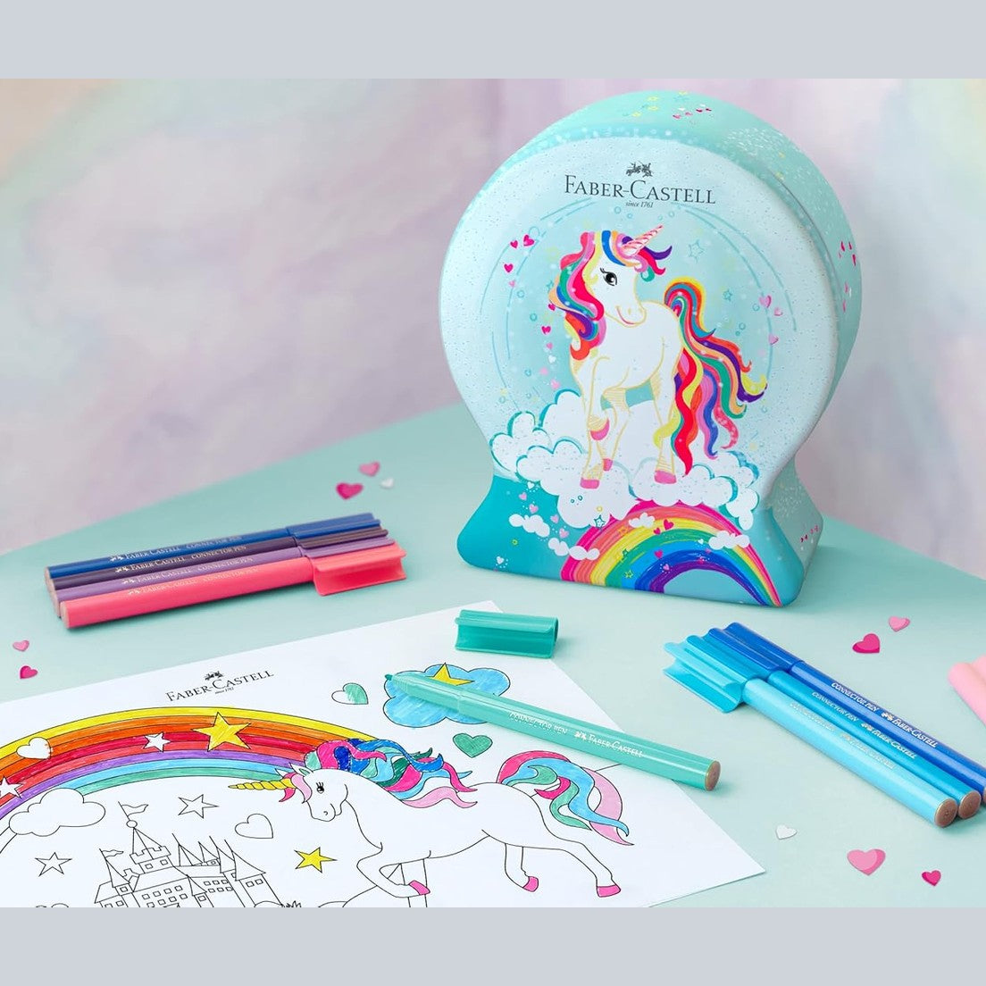 Faber-Castell Connector Unicorn Snow Globe Tin 33 Felt Tip Pens by Faber-Castell