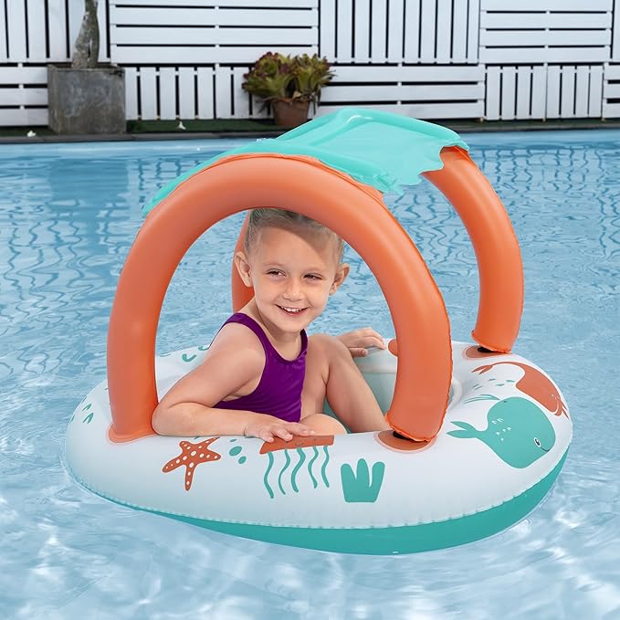 Bestway UV Care Comfort Plush Shaded Baby Boat Sea Animals 84X67cm