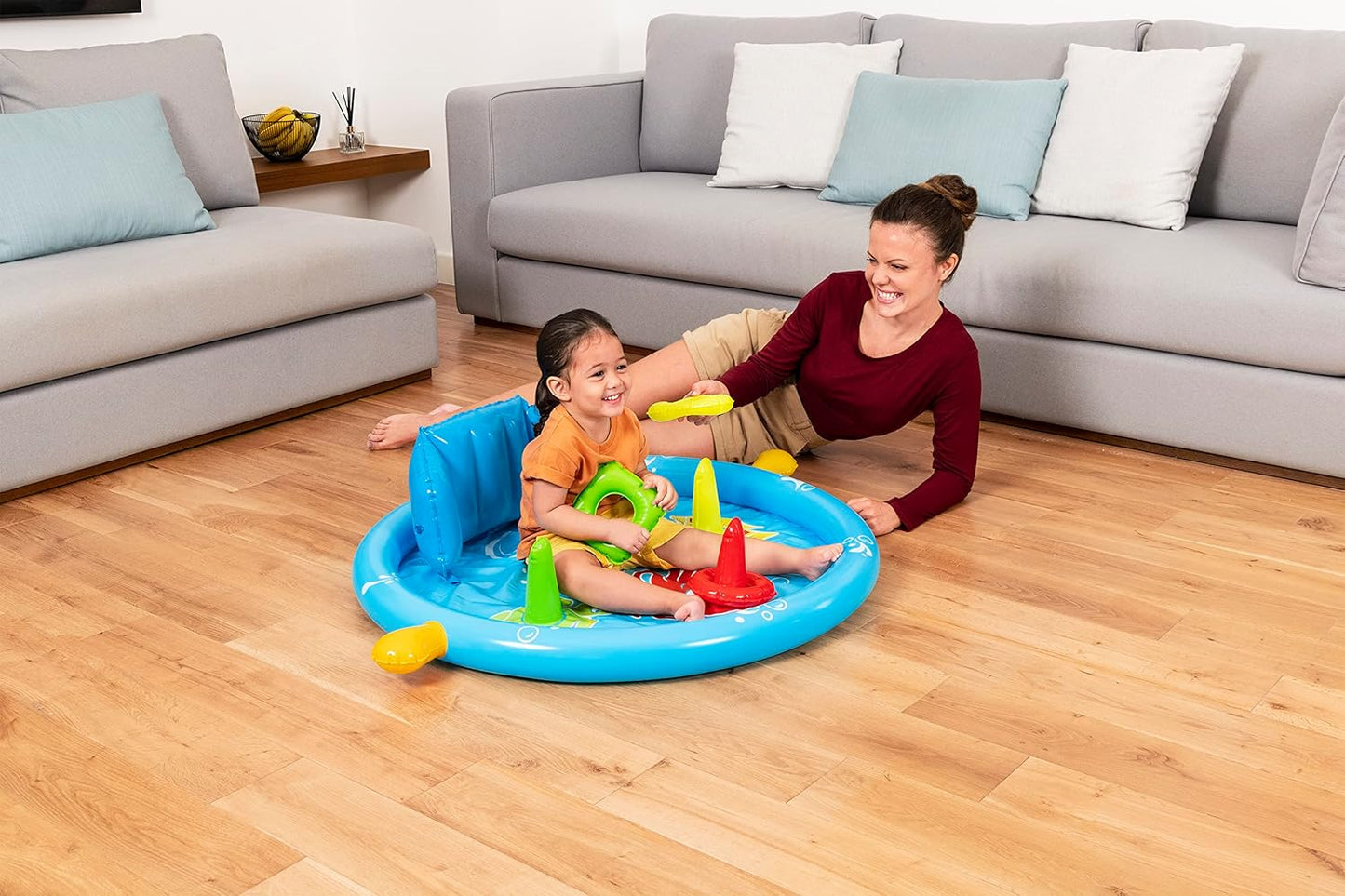 Bestway Seashapes Splash Pad  Sensory Baby Water Pool with Backrest, Sunshade, and Playset