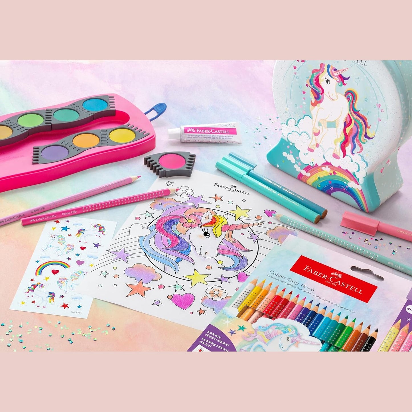 Faber-Castell Connector Unicorn Snow Globe Tin 33 Felt Tip Pens by Faber-Castell