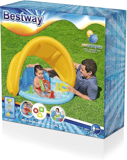 Bestway Seashapes Splash Pad  Sensory Baby Water Pool with Backrest, Sunshade, and Playset
