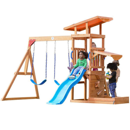 Adventure Wood Swing & Slide With Sand Pit Toys by OFFBRAND