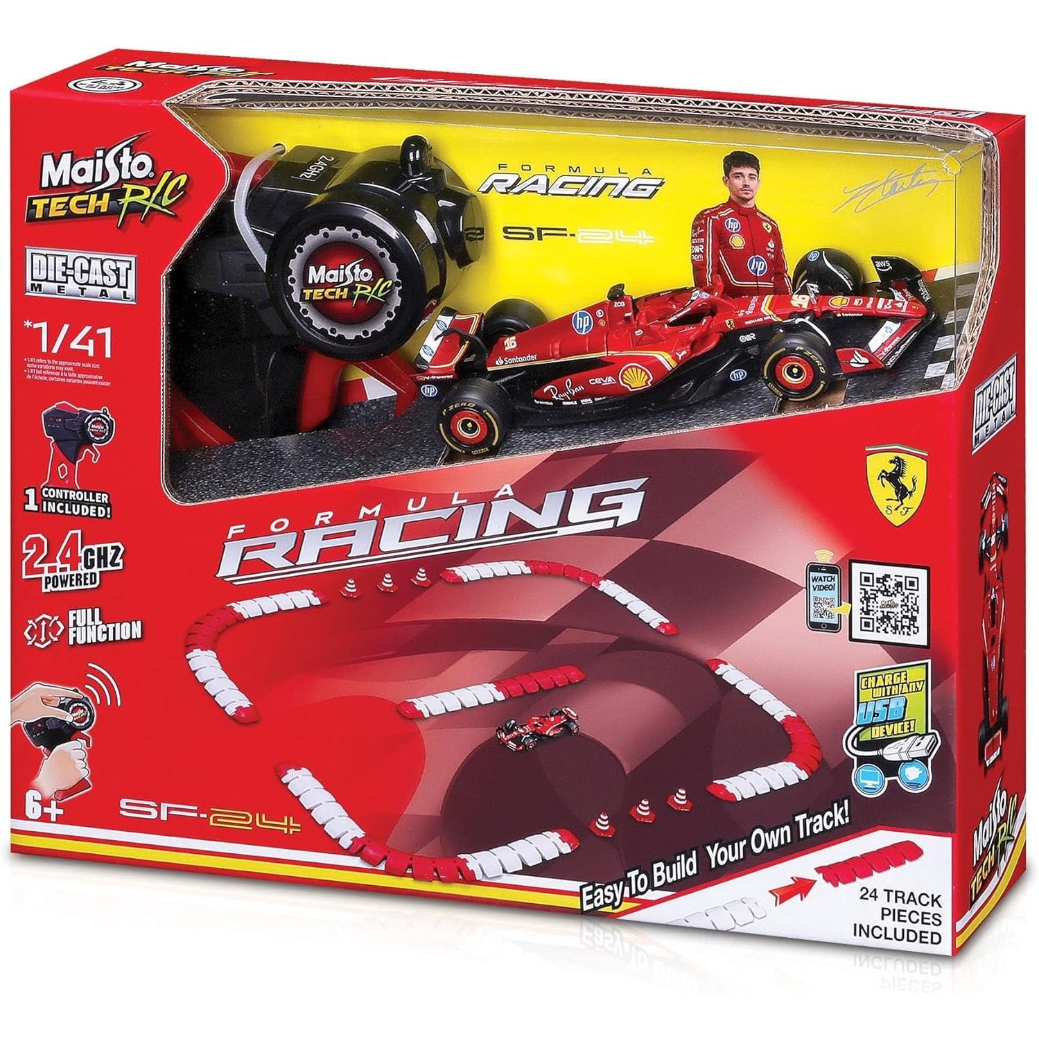 BURAGO RC FORMULA Racing Ferrari SF-24 diecast 1:41 with TRACK by BURAGO
