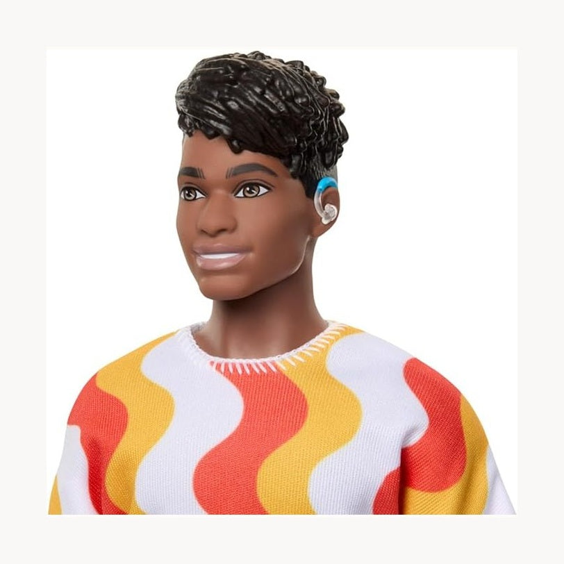 Barbie Fashionistas Ken Doll With Hearing Aids Wearing An Orange Shirt & Jelly Shoes by Mattel