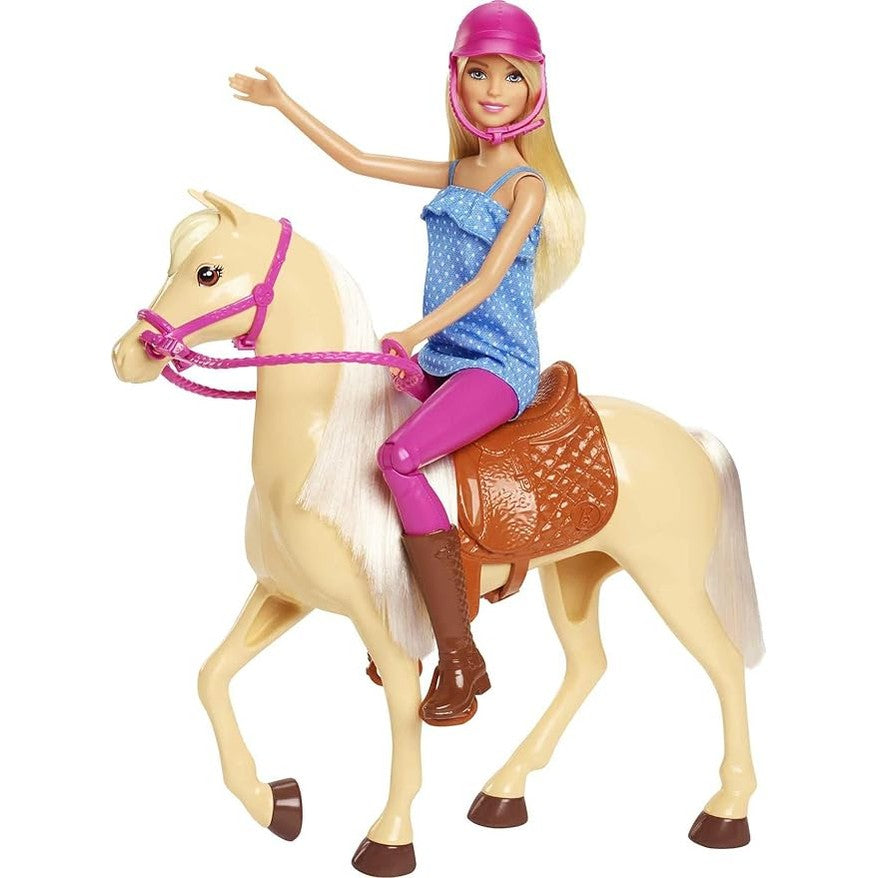 Barbie Playet with Blonde Fashion Doll in Riding Outfit & Light Brown Horse by Mattel
