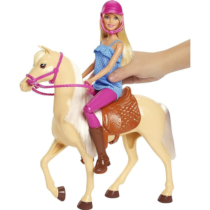 Barbie Playet with Blonde Fashion Doll in Riding Outfit & Light Brown Horse by Mattel