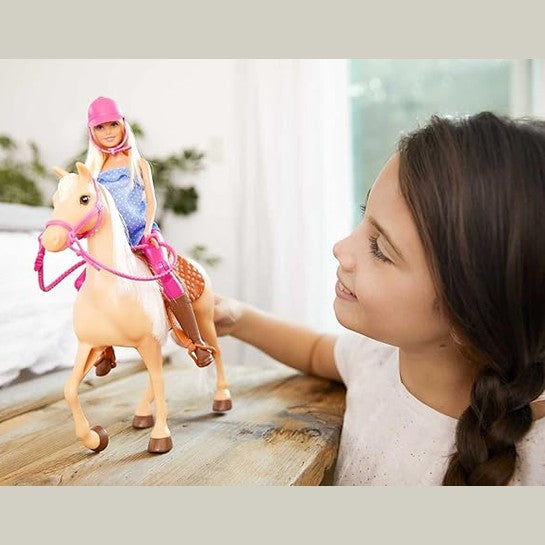 Barbie Playet with Blonde Fashion Doll in Riding Outfit & Light Brown Horse by Mattel