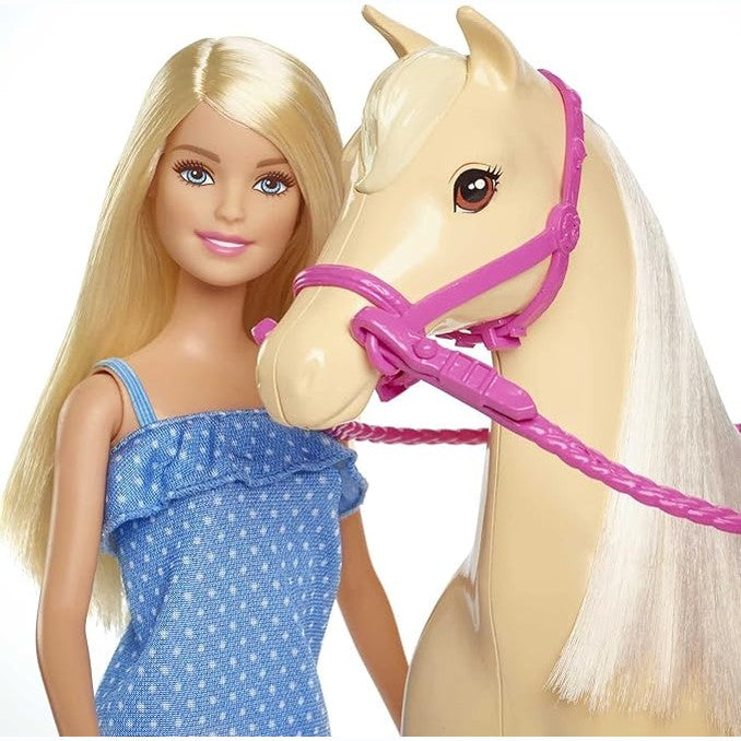 Barbie Playet with Blonde Fashion Doll in Riding Outfit & Light Brown Horse by Mattel