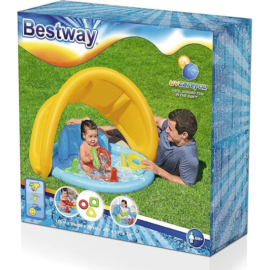 Bestway Seashapes Splash Pad Sensory Baby Water Pool with Backrest, Sunshade, and Playset by BESTWAY