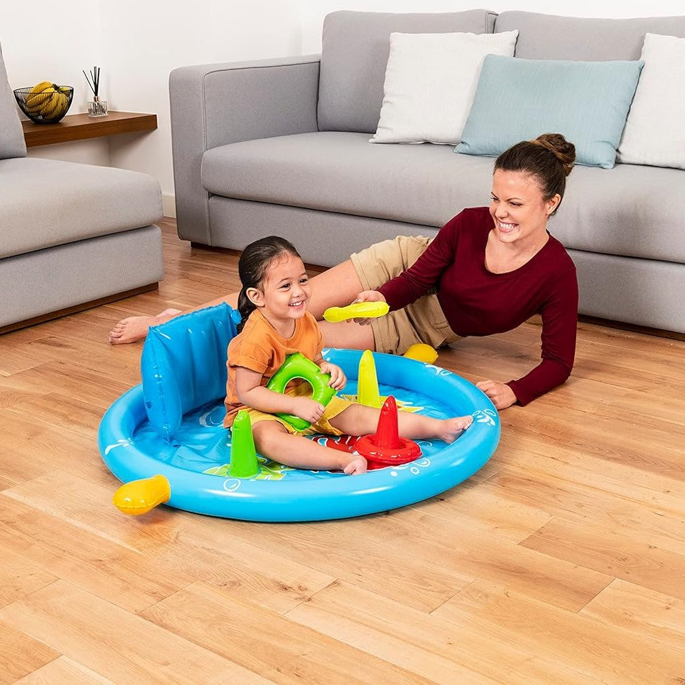 Bestway Seashapes Splash Pad Sensory Baby Water Pool with Backrest, Sunshade, and Playset by BESTWAY