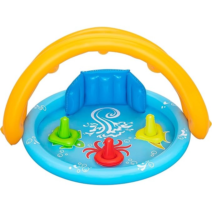 Bestway Seashapes Splash Pad Sensory Baby Water Pool with Backrest, Sunshade, and Playset by BESTWAY