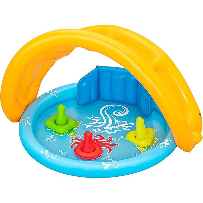 Bestway Seashapes Splash Pad Sensory Baby Water Pool with Backrest, Sunshade, and Playset by BESTWAY