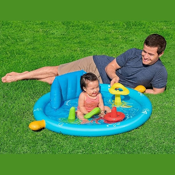 Bestway Seashapes Splash Pad Sensory Baby Water Pool with Backrest, Sunshade, and Playset by BESTWAY