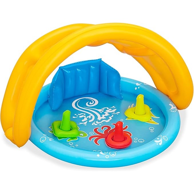 Bestway Seashapes Splash Pad Sensory Baby Water Pool with Backrest, Sunshade, and Playset by BESTWAY