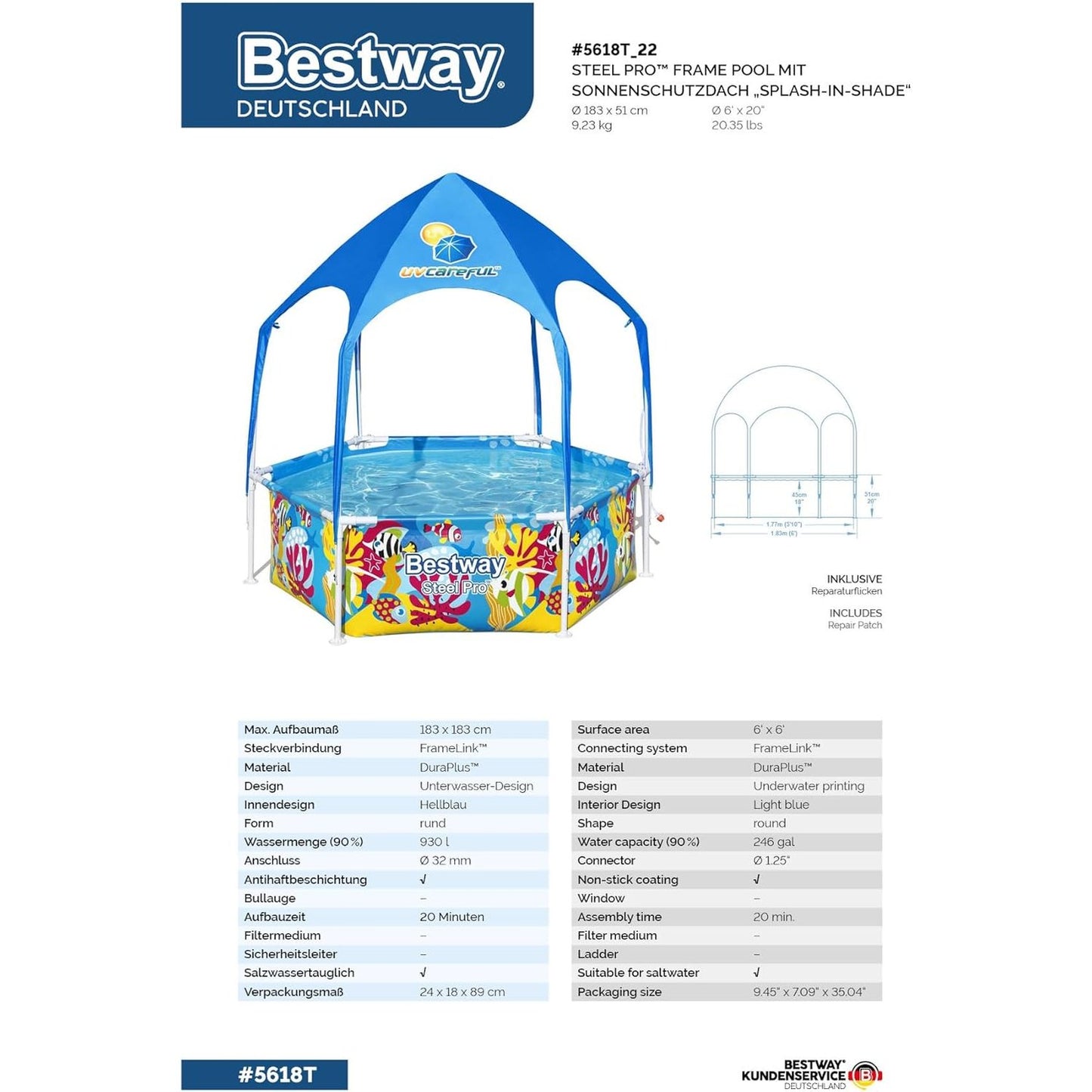 Bestway Steel Pro Above Ground Pool with Sun Shade by BESTWAY