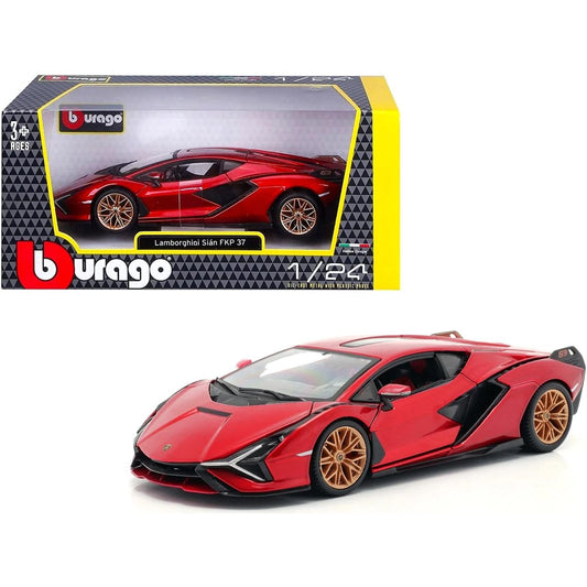 Burago Lamborghini Sian FKP 37 Candy Red Diecast Model Play Vehicle by Burago
