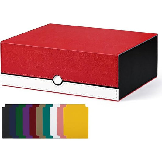 Card Storage Box for Trading Cards, 1800+ PU Leather Commander Card Deck Case, Magnetic Closure Card Holder Fits for Magic Game Cards (Red&White) by OFFBRAND
